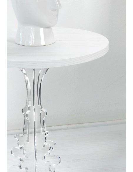 iPLEX Design - Maricla Tavolino Small Habitat Bianco Supremo in plexiglass e legno - Trasparente/ legno bianco - 36x42x36 cm
