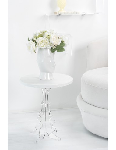 iPLEX Design - Maricla Tavolino Small Habitat Bianco Supremo in plexiglass e legno - Trasparente/ legno bianco - 36x42x36 cm