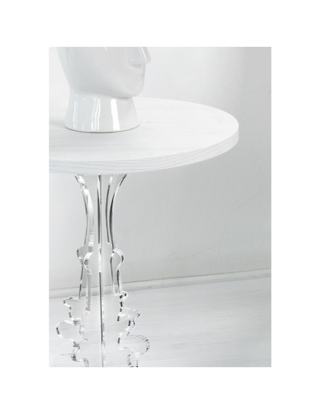 iPLEX Design - Maricla Tavolino Small Habitat Bianco Supremo in plexiglass e legno - Trasparente/ legno bianco - 36x42x36 cm