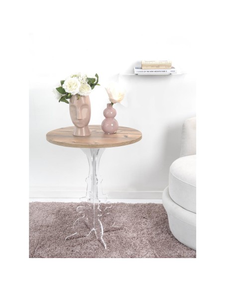 iPLEX Design - Maricla Tavolino Medium Habitat Rovere in plexiglass e legno - Trasparente/legno - 52x60x52 cm