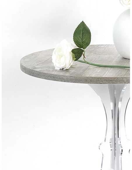 iPLEX Design - Maricla Tavolino Medium Habitat Grigio Atrium in plexiglass e legno - Trasparente/ legno grigio - 52x60x52 cm