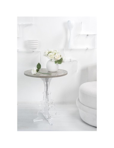 iPLEX Design - Maricla Tavolino Medium Habitat Grigio Atrium in plexiglass e legno - Trasparente/ legno grigio - 52x60x52 cm