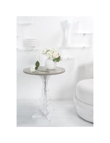iPLEX Design - Maricla Tavolino Medium Habitat Grigio Atrium in plexiglass e legno - Trasparente/ legno grigio - 52x60x52 cm