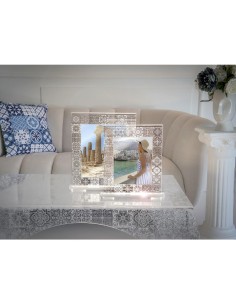 iPLEX Design - Hyde Portafoto Doppio Trasparente Luminoso con decorazioni maioliche in plexiglass - silver - 29,5x36,5x5 cm 2