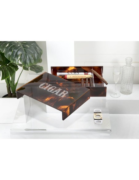 iPLEX Design - Humidor Portasigari Tartarugato in plexiglass - 27x5x21 cm