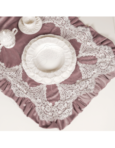 Coccole di Casa - Runner Vell. Malva Con Vol E Pizzo 45X140 cm