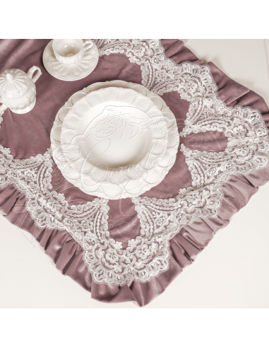 Coccole di Casa - Runner Vell. Malva Con Vol E Pizzo 45X140 cm