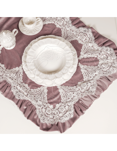 Coccole di Casa - Runner Vell. Malva Con Vol E Pizzo 45X140 cm
