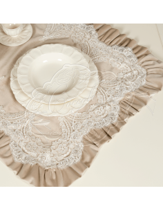 Coccole di Casa - Runner Vell. Tortora Con Vol E Pizzo 45X140 cm