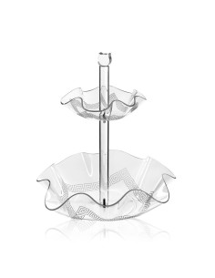 iPLEX Design - Flory Centrotavola Trasparente - Bianco Greek Deco Alzata in plexiglass - Trasparente/bianco - 31,5x34x31,5 cm