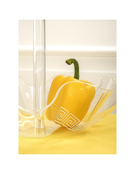 iPLEX Design - Flory Centrotavola Trasparente - Bianco Greek Deco Alzata in plexiglass - Trasparente/bianco - 31,5x34x31,5 cm