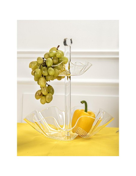 iPLEX Design - Flory Centrotavola Trasparente - Bianco Greek Deco Alzata in plexiglass - Trasparente/bianco - 31,5x34x31,5 cm