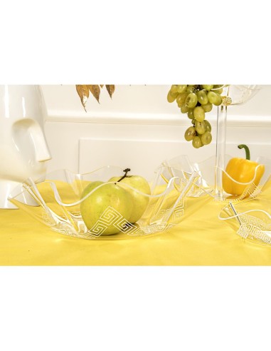 iPLEX Design - Flory Centrotavola Trasparente - Bianco Greek Deco Medium in plexiglass - Trasparente/bianco - 31,5x8,5x31,5 cm