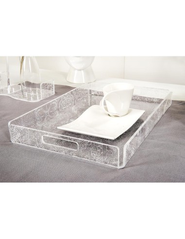 iPLEX Design - Etiquette Vassoio Piccolo Trasparente - Bianco in plexiglass - Trasparente/bianco - 33x4x23 cm