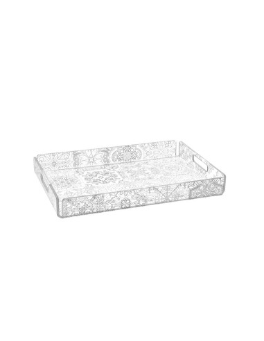 iPLEX Design - Etiquette Vassoio Piccolo Trasparente - Bianco in plexiglass - Trasparente/bianco - 33x4x23 cm