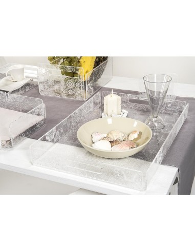 iPLEX Design - Etiquette Vassoio Grande Maiolica Trasparente - Bianco in plexiglass - Trasparente/bianco - 45,5x5x32 cm