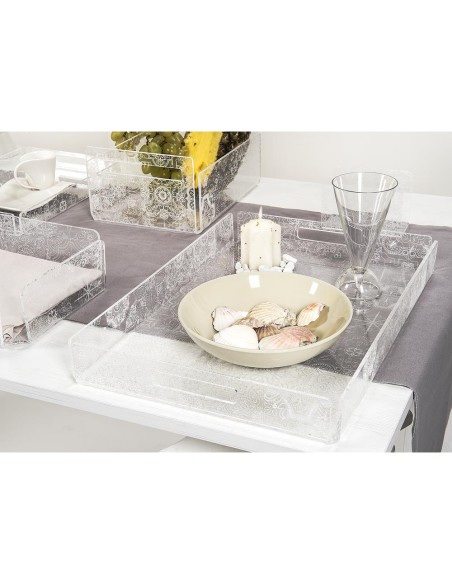 iPLEX Design - Etiquette Vassoio Grande Maiolica Trasparente - Bianco in plexiglass - Trasparente/bianco - 45,5x5x32 cm