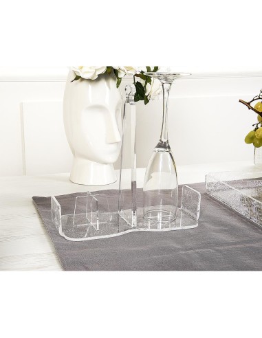 iPLEX Design - Etiquette Portabicchieri Maiolica Trasparente - Bianco in plexiglass - Trasparente/bianco - 21,5x10x21,5 cm