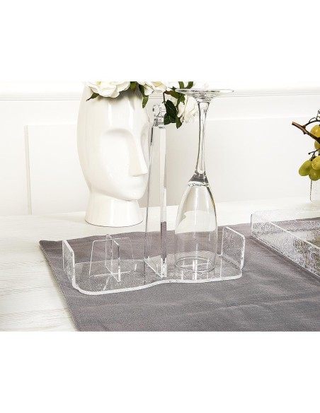 iPLEX Design - Etiquette Portabicchieri Maiolica Trasparente - Bianco in plexiglass - Trasparente/bianco - 21,5x10x21,5 cm