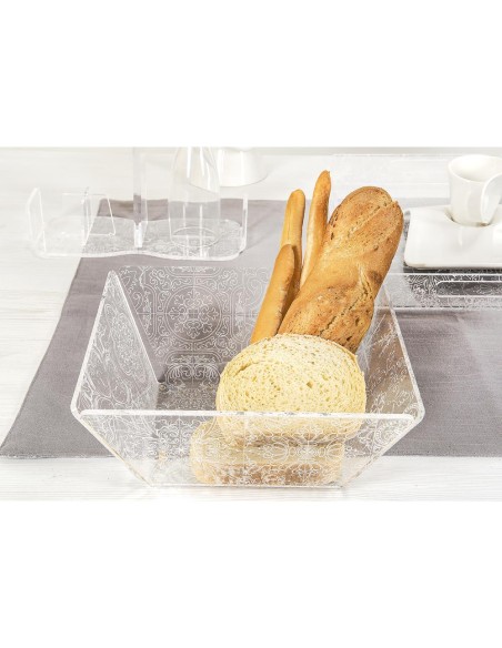 iPLEX Design - Etiquette Cestino Portapane Maiolica Trasparente - Bianco in plexiglass - Trasparente/bianco - 22x8,6x22 cm