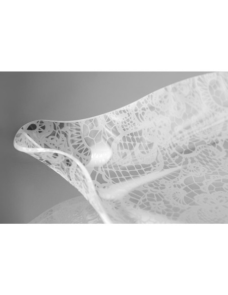iPLEX Design - Drappeggi Vassoio Small Trasparente con decorazione Pizzo Leavers in plexiglass - Trasparente/bianco - 41x5x31 cm