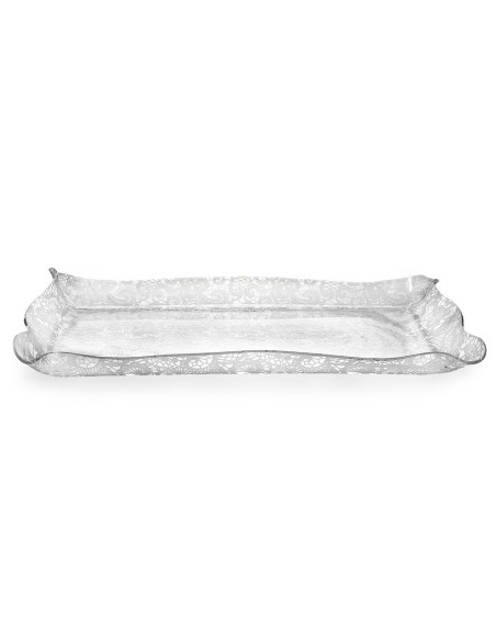 iPLEX Design - Drappeggi Vassoio Small Trasparente con decorazione Pizzo Leavers in plexiglass - Trasparente/bianco - 41x5x31 cm