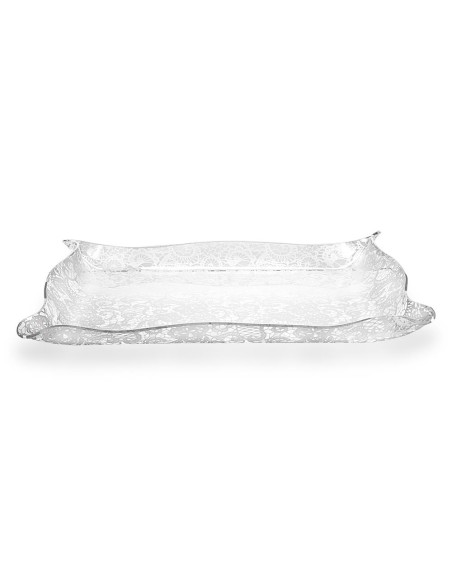 iPLEX Design - Drappeggi Vassoio Big Trasparente con decorazione Pizzo Leavers in plexiglass - Trasparente/bianco - 55x5x32 cm