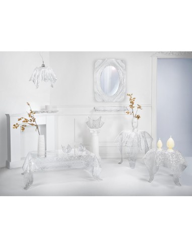iPLEX Design - Drappeggi Vassoio Big Trasparente con decorazione Pizzo Leavers in plexiglass - Trasparente/bianco - 55x5x32 cm