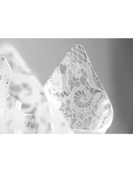 iPLEX Design - Drappeggi Vaso Trasparente con decorazione Pizzo Leavers in plexiglass - Trasparente/bianco - 45x29x45 cm