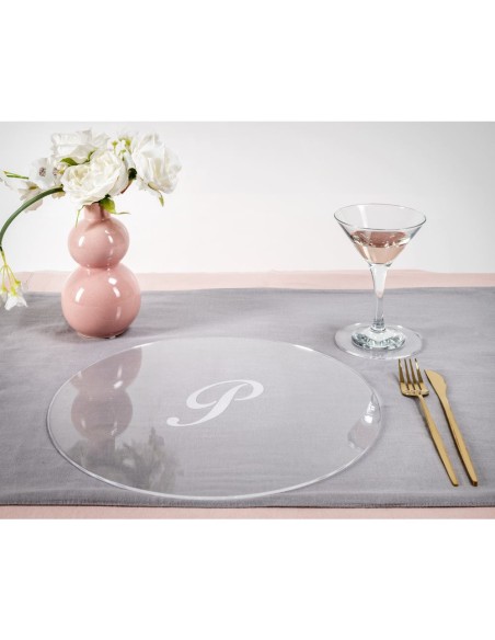 iPLEX Design - Serving Set Sottobicchiere / Sottopiatto Rotondo ""P"" Trasp. in plexiglass - Trasparente - 33x0,6x33 cm