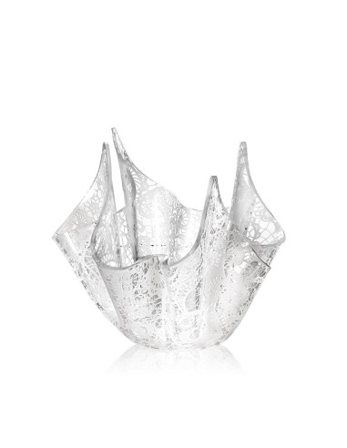 iPLEX Design - Drappeggi Vaso Slim Trasparente con decorazione Pizzo Leavers in plexiglass - Trasparente/bianco - 22x21x22 cm