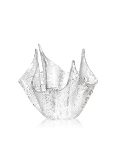 iPLEX Design - Drappeggi Vaso Slim Trasparente con decorazione Pizzo Leavers in plexiglass - Trasparente/bianco - 22x21x22 cm