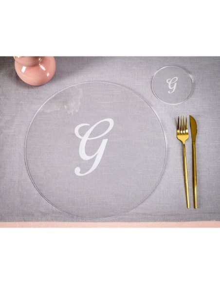 iPLEX Design - Serving Set Sottobicchiere / Sottopiatto Rotondo ""G"" Trasp. in plexiglass - Trasparente - 33x0,6x33 cm