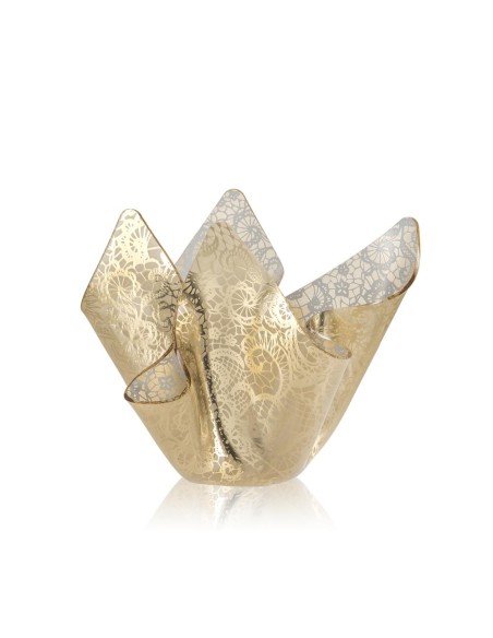 iPLEX Design - Drappeggi Pizzo Leavers Gold Vaso Slim in plexiglass - 22x21x22 cm