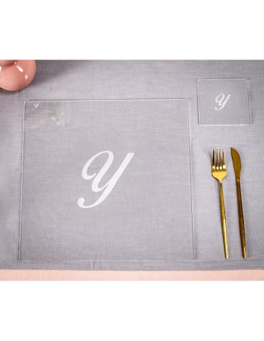 iPLEX Design - Bon Ton Set Sottobicchiere / Sottopiatto Quadrato ""Y"" Trasp. in plexiglass - Trasparente - 33x0,6x33 cm