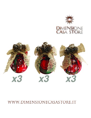 Coccole di Casa - Set 3 Palle P. Tartan D.6 cm 3 Ass.