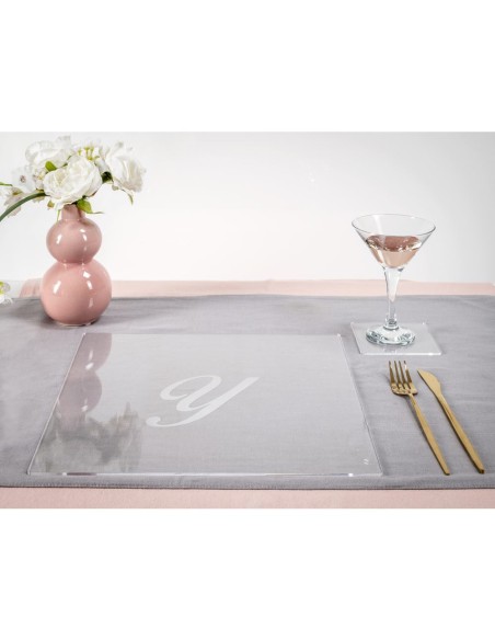 iPLEX Design - Bon Ton Set Sottobicchiere / Sottopiatto Quadrato ""Y"" Trasp. in plexiglass - Trasparente - 33x0,6x33 cm