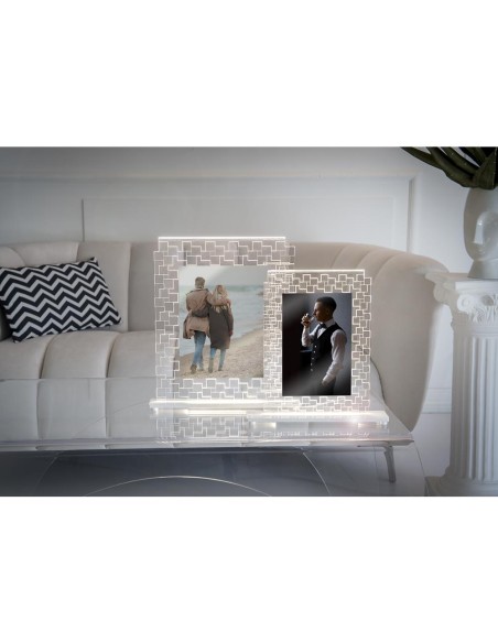 iPLEX Design - Dorian Portafoto Doppio Trasparente Luminoso in plexiglass - silver - 24x30,5x5 cm