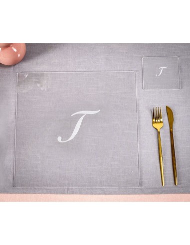 iPLEX Design - Bon Ton Set Sottobicchiere / Sottopiatto Quadrato ""T"" Trasp. in plexiglass - Trasparente - 33x0,6x33 cm