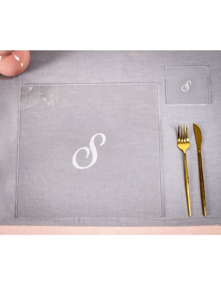 iPLEX Design - Bon Ton Set Sottobicchiere / Sottopiatto Quadrato ""S"" Trasp. in plexiglass - Trasparente - 33x0,6x33 cm