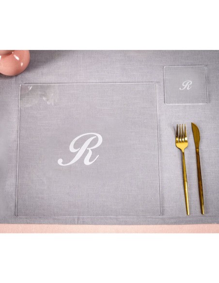iPLEX Design - Bon Ton Set Sottobicchiere / Sottopiatto Quadrato ""R"" Trasp. in plexiglass - Trasparente - 33x0,6x33 cm