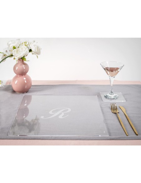 iPLEX Design - Bon Ton Set Sottobicchiere / Sottopiatto Quadrato ""R"" Trasp. in plexiglass - Trasparente - 33x0,6x33 cm