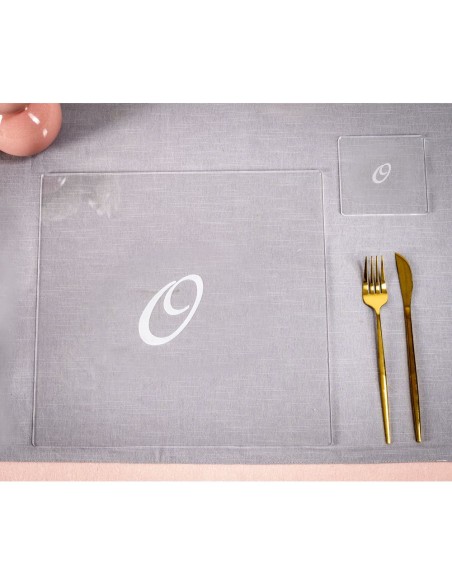 iPLEX Design - Bon Ton Set Sottobicchiere / Sottopiatto Quadrato ""O"" Trasp. in plexiglass - Trasparente - 33x0,6x33 cm