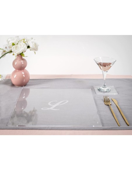 iPLEX Design - Bon Ton Set Sottobicchiere / Sottopiatto Quadrato ""L"" Trasp. in plexiglass - Trasparente - 33x0,6x33 cm