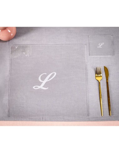 iPLEX Design - Bon Ton Set Sottobicchiere / Sottopiatto Quadrato ""L"" Trasp. in plexiglass - Trasparente - 33x0,6x33 cm