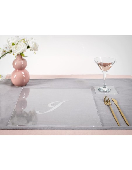iPLEX Design - Bon Ton Set Sottobicchiere / Sottopiatto Quadrato ""J"" Trasp. in plexiglass - Trasparente - 33x0,6x33 cm