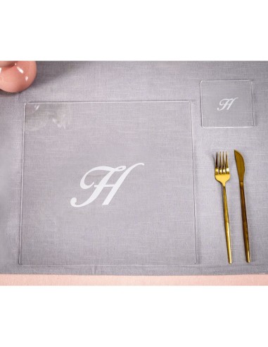 iPLEX Design - Bon Ton Set Sottobicchiere / Sottopiatto Quadrato ""H"" Trasp. in plexiglass - Trasparente - 33x0,6x33 cm