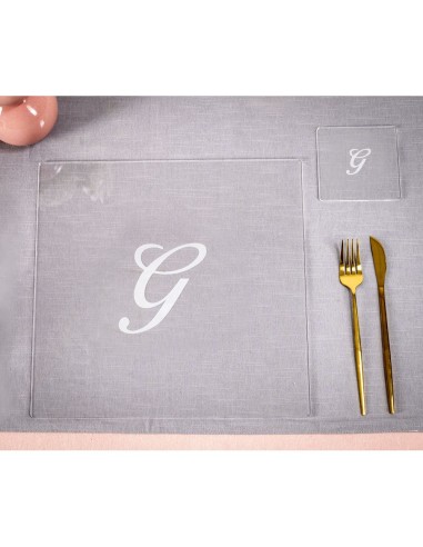 iPLEX Design - Bon Ton Set Sottobicchiere / Sottopiatto Quadrato ""G"" Trasp. in plexiglass - Trasparente - 33x0,6x33 cm