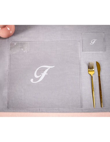 iPLEX Design - Bon Ton Set Sottobicchiere / Sottopiatto Quadrato ""F"" Trasp. in plexiglass - Trasparente - 33x0,6x33 cm