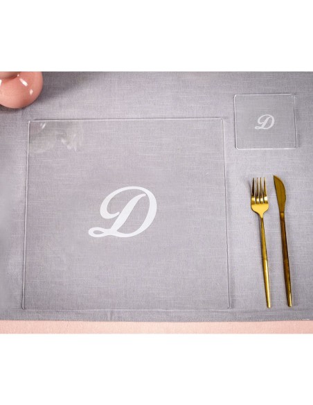 iPLEX Design - Bon Ton Set Sottobicchiere / Sottopiatto Quadrato ""D"" Trasp. in plexiglass - Trasparente - 33x0,6x33 cm
